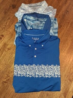 Maelreg Performance NWOT Blue Tropical Golf SS Polo 3 Peice 3X